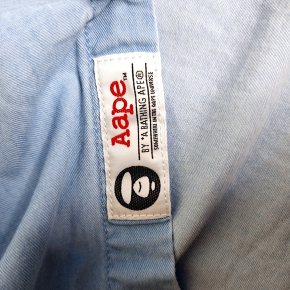 A Bathing Ape Brand " The Chambray Ape" button-down short sleeve shirt size L. - Picture 9 of 13